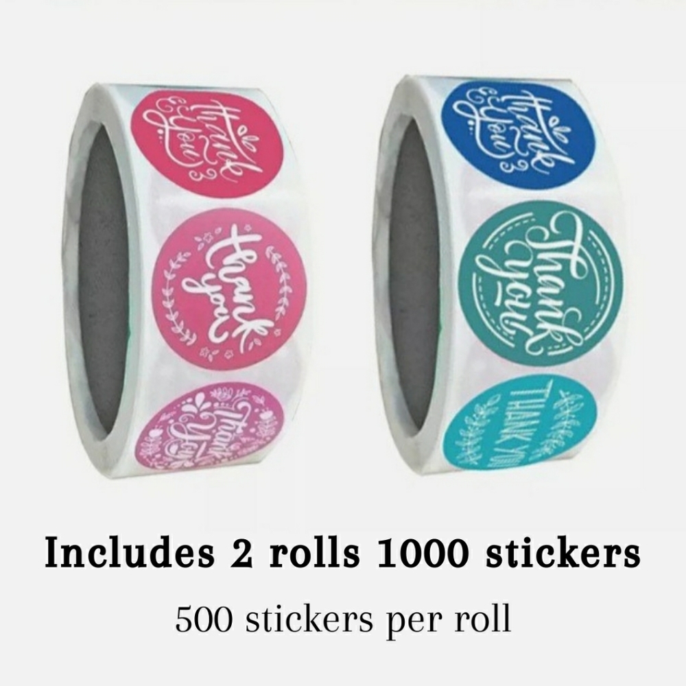 2 Rolls 1000pcs Thank You Sealing Stickers Round